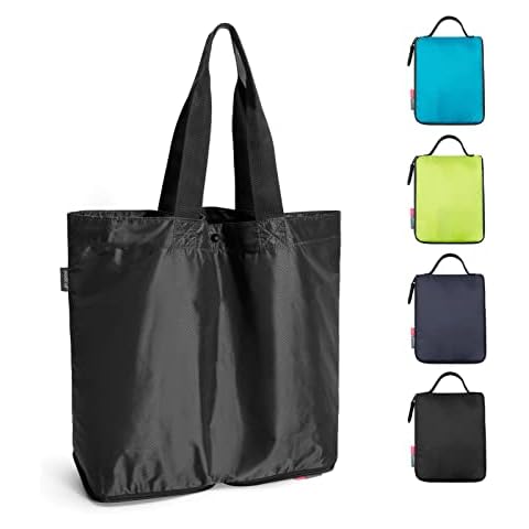 pack all 16L Lightweight Packable Tote Bag, Water Resistant Foldable Grocery Bag, Reusable Shopping Bag (Black) Cover