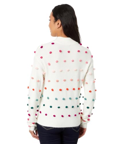 Image of CeCe Women's Mock Neck Rainbow Pompom Sweater