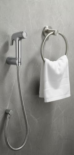 Image of ABS Health Faucet Jet Spray Gun with 1m Hose N Wall Hook | Chrome Finish Toilet Jet Spray for Bathroom Hygiene | Leak Proof | Includes 6-Inch Stainless Steel Napkin Ring Towel Holder (1 Set)