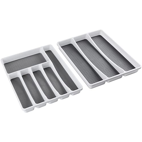 Masirs No-Slip Silverware Tray Organizer - Accommodates Different Kitchen Utensil and Cutlery Sizes. Deep Enough to Fit Entire Drawer. (2-PIECE | 9-SECTIONS)