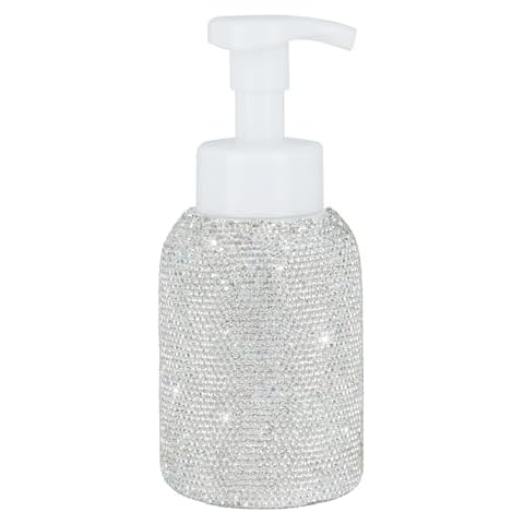 Bling Rhinestones Foaming Pump Bottle Countertop Refillable Lotion Dispenser for Soap,Lotion and Liquid for Bathroom 300ml/10 oz (White) Cover