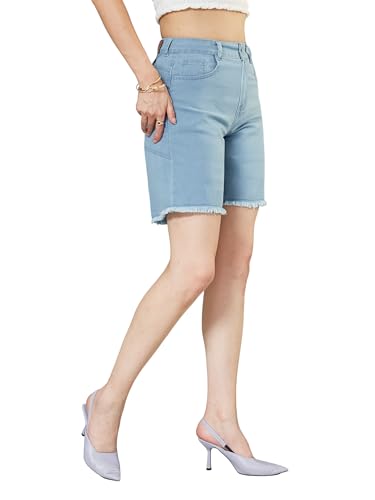 Image of Miss Chase Women's Regular High Rise Above Knee Stretchable Denim Shorts