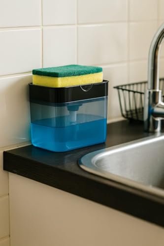 Image of 2-in-1 Soap Dispenser for Dishwashing - Liquid Holder Pump with Instant Refill, Durable & Efficient Kitchen Washing Accessory, Easy One-Hand Use (Pack of 1) (Black)