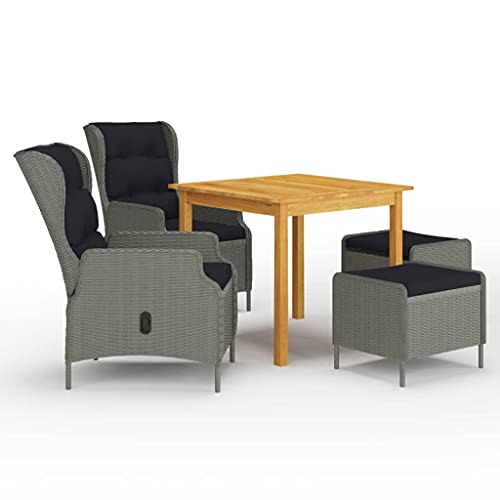 Mokuyary Juego de muebles de jardín de 5 piezas, color gris claro, juego de mesa de comedor, resistente a la intemperie, muebles de balcón para porches, patios, terrazas M306K751