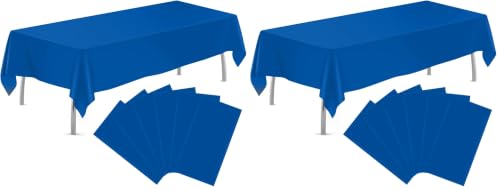 Image of tujol Royal Blue 12 Pack Plastic Table Cloth 54 inch x 108 inch, Disposable Tablecloths Rectangle Table Cover, Plastic Tablecloths for Parties