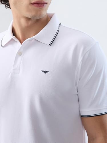 Image of Park Avenue Men Slim Fit Solid Pattern Cotton Polyester Blend Half Sleeve Polo Neck Casual T-Shirt