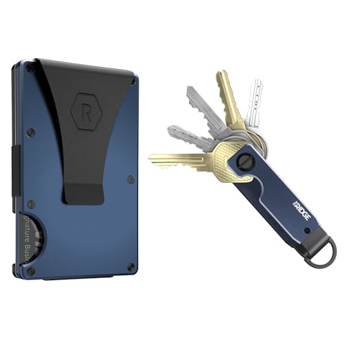 The Ridge Secure Essentials Bundle: Minimalist RFID-Blocking Slim Wallet with Money Clip & Compact Key Organizer Set (Navy)