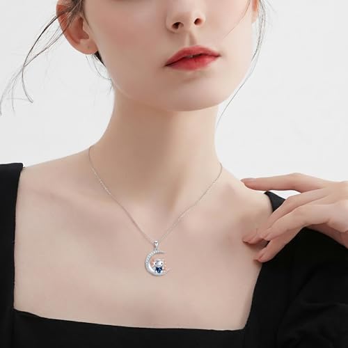 Image of PROESS Animal Birthstone Necklace 925 Sterling Silver Otter /Axolotl /Hippo /Elephant /Dachshund /Monkey /Red Panda Pendant Necklace Animal Birthstone Jewelry Gifts for Women