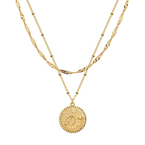 OSIANA Collar con colgante de cruz de disco de moneda con inicial de letra del alfabeto, collar en capas, chapado en oro de 18 quilates, señora adolescente y niña, Latón Cover