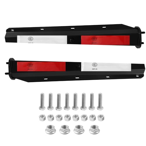 Image of Black Straight Spring Loaded Mud Flap Hanger with Reflective Strip Sticker Bracket Heavy Duty Mudflap Holder Set for Semi Trucks 2-1 /2 inch Bolt Spacing 29.5 inch Length (2pcs)