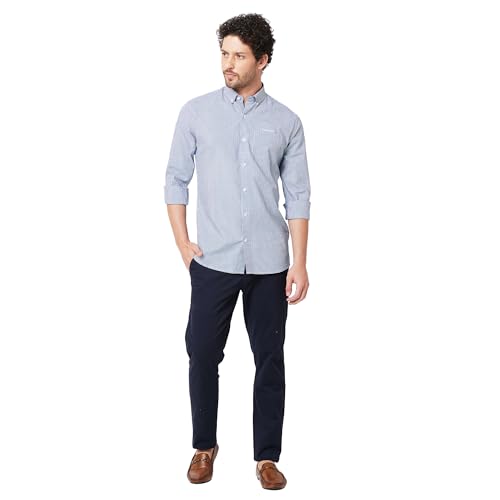 Image of KENNETH COLE New York Mens Slim Fit Cotton Spread Collar Long Sleeve Patch Pocket at Chest Casual Shirt