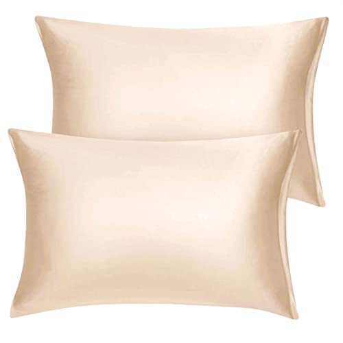 uxcell Travel Satin Pillowcase with Zipper, Super Soft and Luxury, Silky Pillow Cases Covers Set of 2, 14