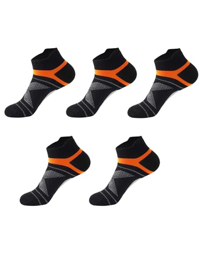 Men Ankle Athletic Socks Sweat Absorbent Breathable Arch Cushioning Running Basketball Socks 8-13 (5 Pairs)
