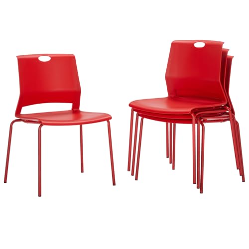 Image of Sidanli Stackable Office Chairs, Red Guest Chairs with Comfortable Streamline Seat, Stacking Chairs No Wheels for Conference Room, Set of 4