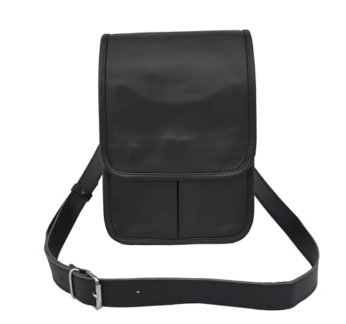 12 Inch Black Leather Messenger Crossbody Bag Fits A4 Documents, Men Women Teens Satchel Handbag Sling Shoulder Bags4