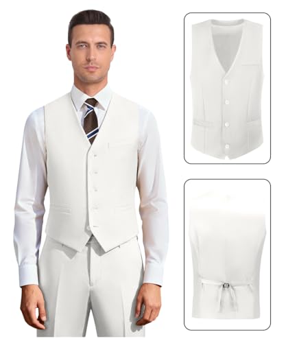 Image of Men's 3 Piece Slim Fit Suit Set, Two Button Blazer Solid Jacket Vest Pants Wedding Business Suit