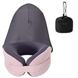 Luxvara Almohada de Viaje para Cuello, Cojin Cervical Viaje, Cojín Cuello Viajes,con Capucha con Bolsa de Almacenamiento para Avión, Coche, Tren o Oficina(Tasa de Sombreado 80%)