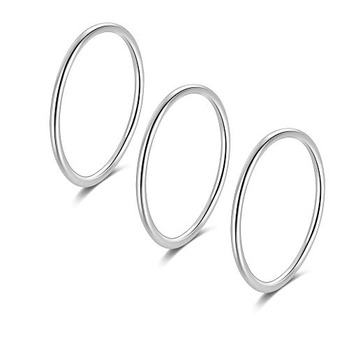 Anneau Bague Phalange Simple Argent 925 Sterling pour Femmes Filles Empilables Set Fine Midi Knuckle Anneaux (3 PCS de Taille 47)