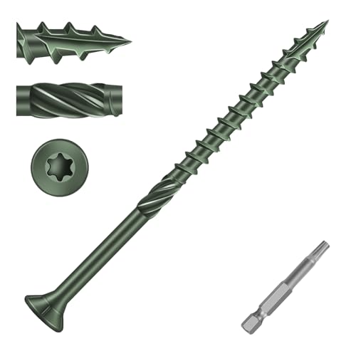 Image of #10 x 2-1 /2 inch Heavy-Duty Deck Screws - Green Long Outdoor Wood Screws, Torx Drive with T25 Bit, Rust Resistant for Wood Decking and Fence (2lb,156Pcs)