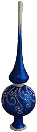 Christmas Tree Topper – Unique Collection of Blown Glass Xmas Tree Finials – Mouth-Blown, Hand-Painted Treetop Glass Season Decorations, Blue Top, Christmas Tree Ornaments, 10 inch, Snow Pattern Blue