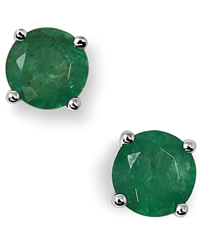 14K White Gold Genuine Emerald 4.5mm Round Stud Earrings