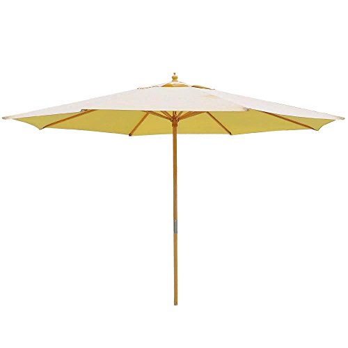 13ft Beige Patio Market Umbrella German Beech Wood Pole 8 Ribs Outdoor Furniture
