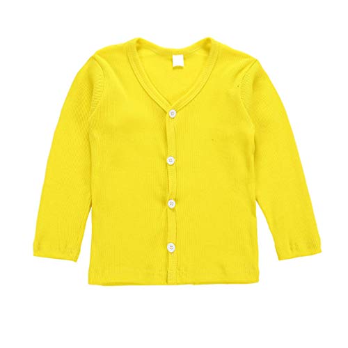 Little Baby Girls Crew Neck Button-Down Solid Knit Cardigan Sweaters Long Sleeve Soft Basic Knit Snap Jacket (2-3T, Yellow)