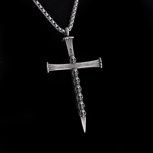 Collier crâne crucifié chrétien aux détails sculptés main