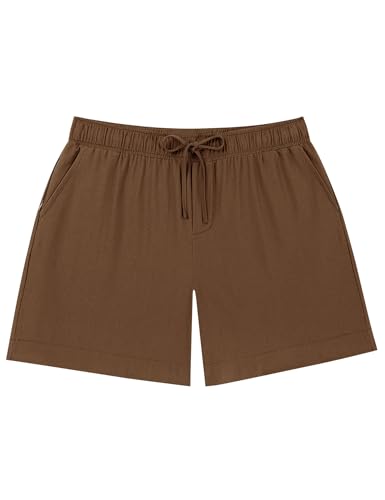 Poriff Men's Shorts 5 Inch Inseam Linen Summer Cruise Athletic Shorts Brown