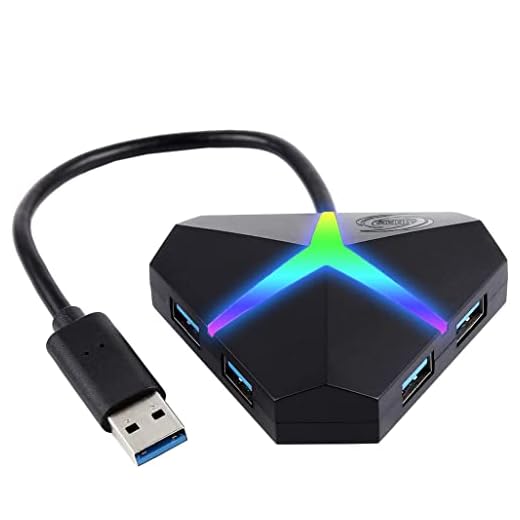 Hub USB 3.0 avec LED Gaming. USB Multiple avec Plusieurs Ports pour PC, PS5, PS4, Portable (Black)