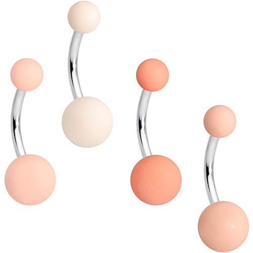 Body Candy 4PC Fab Peach Cream Matte Tones Bonus Pack Stainless Steel Belly Button Rings 14G Navel Piercing