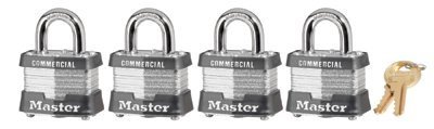 Keyed Padlock, Alike, 1-9/16"W, PK4