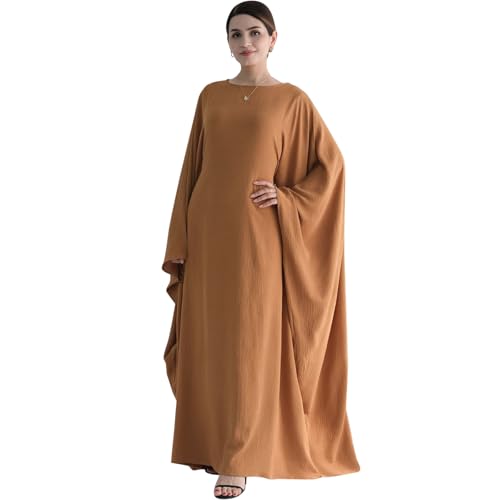 Women Muslim Abaya Dress 1Piece Bat Sleeve Islamic Maxi Robe