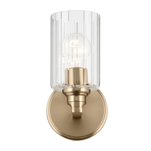 Image of Kichler Gioe 5 inch 1-Light Wall Sconce Bathroom Vanity Light with Clear Fluted Glass in Champagne Bronze, Damp Rated for Powder Room, Kitchen, Hallway, Bedroom (5 inch W x 9.5 inch H), 55224CPZFLU