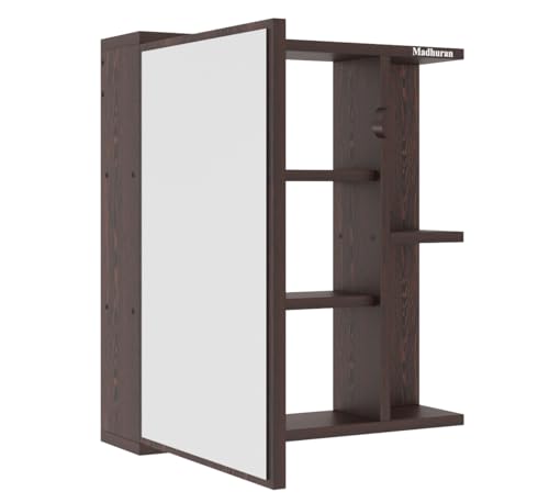Image of Madhuran Alfred Engineered Wood Wall Mounted Cabinet Mirror (Wenge Finish) Living Room Bedroom Bathroom Antique Furniture Holder Organisers Trending Aabinets Accessories Shelves