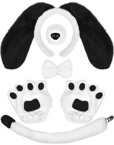 U-Goforst 5PCS Puppy Dog Ears Costume Set Floppy Headband Nose Tail Bowtie Paw for Adult Kids Halloween Cosplay Accessories