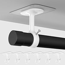 Curtain Rod Brackets Ceiling Mount, 6 Pack White Self Adhesive Curtain Rod Holder No Drill, Nail-Free Adjustable Curtain Hooks Stick On Drape Pole Hanging for Bathroom Bedroom Kitchen