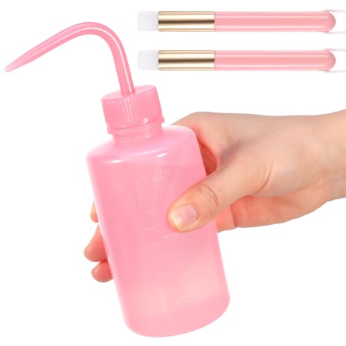 COMNICO Zestaw szczotek do szamponu, 1 szt. 250 ml, plastikowa, bezpieczna butelka do mycia i 2 szczotki do czyszczenia rzęs, do tatuażu, akcesoria do przedłużania rzęs (różowe)