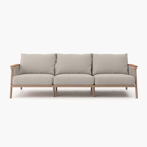 Acanva Modern All-Weather Aluminum Outdoor Patio Sofa with Thick Cushions, Olefin Fabric Sunroom Backyard Furniture, Couch Light Khaki