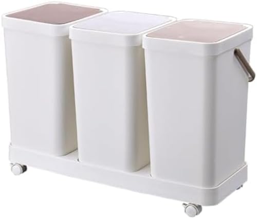 Zdaqian ふた付きゴミ箱 ゴミ箱 ??桶 ダストボックス 大容量 3分別 密閉 防臭 3連 ふた付き スリム キャスター付き 袋見えない 取り外し可能 縦型 ワゴン プラスチック 自宅 リビング (ホワイト,3分別)