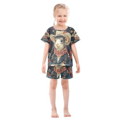 Pajama Sets Short Sleeve Western Cowboy Ferret Soft Cotton Summer Sleepwear 2 Piece PJS Size 5-14T4
