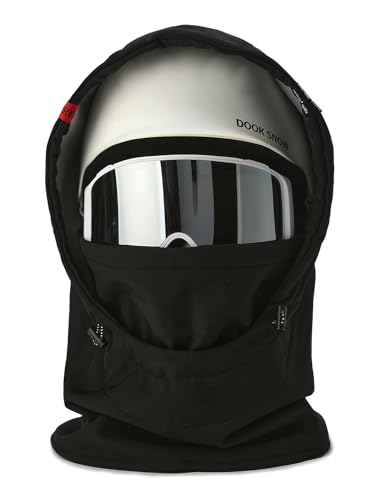 DOOK SNOW Ski Helmet Hood Cover - 3-in-1 Windproof Balaclava with Adjustable Drawstring, Fleece Lined Face Mask for Men&Women (US, Alpha, Medium, Black)