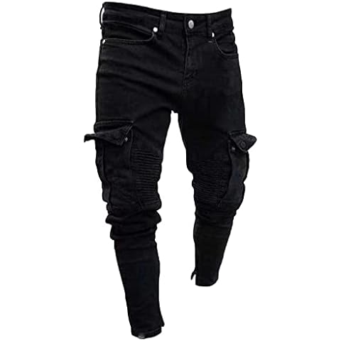 Mens Slim Fit Cargo Jeans Multi Pocket Denim Cover