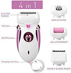 Hair Epilator, Buture Womens Epilator Cordless 4 IN 1 Electric Hair Remover Razor Shaver with Bikini Trimmer Callus Remover Hair Care Wet or Dry …