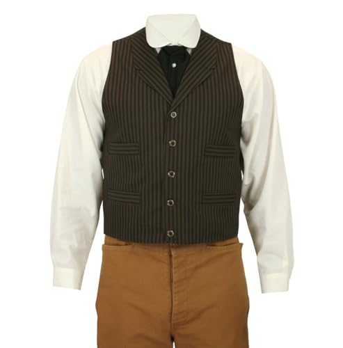 Historical Emporium Men's Cotton Striped Casual Work Vest, Victorian Old West Edwardian Ferndale Waistcoat2