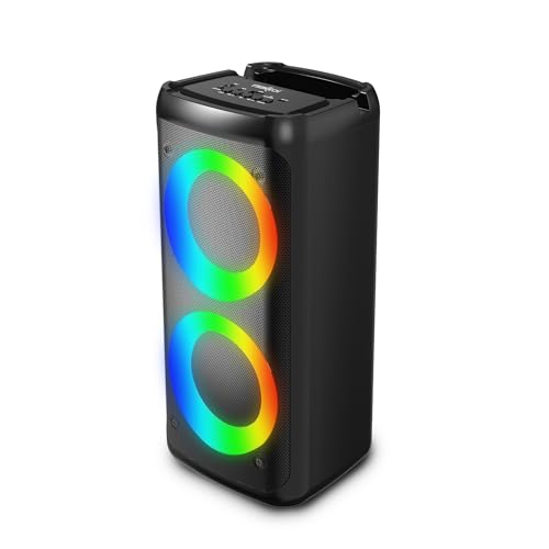 Image of FRONTECH Multimedia Party Speaker, 20W Output, Dual 4 inch Drivers, RGB Light Tower Design, Bluetooth 5.0, 2400mAh Battery, TWS, FM, USB, AUX, MIC, Portable Speaker, 1 Year Warranty (SW-0250)