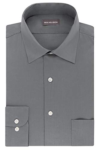 Van Heusen Men's FIT Dress Shirts Lux Sateen Stretch Solid (Big and Tall), Grey, 20