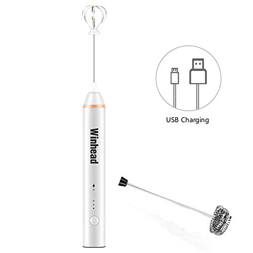 Sunzit Montalatte Elettrico, Montalatte Elettrico Ricaricabile Palmare con Frusta in Acciaio Inox per caffè, Cheto, Frappe, Latte, Cappuccino, Cioccolata Calda - Bianca