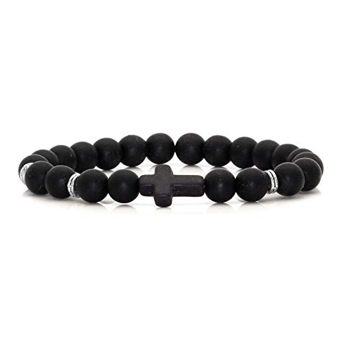 Xusamss Fashion 8MM Matte Agate Beads Bracelet Cross Elastic Bracelet,7 1/2 wrist