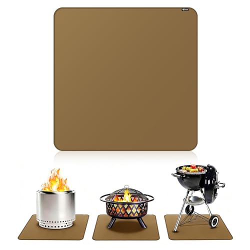 FLASLD Heavy-Duty Under Grill Mat 42inch Square Fire Pit Mat,3 Layers Fireproof Waterproof Grill Pads Protect for Deck,Patio,Outdoor Charcoal,Smokers,Wood Floor,Indoor Brown Fireplace Reusable